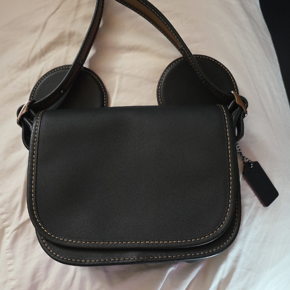 Disney X Coach Mickey Black Leather Shoulder Bag
